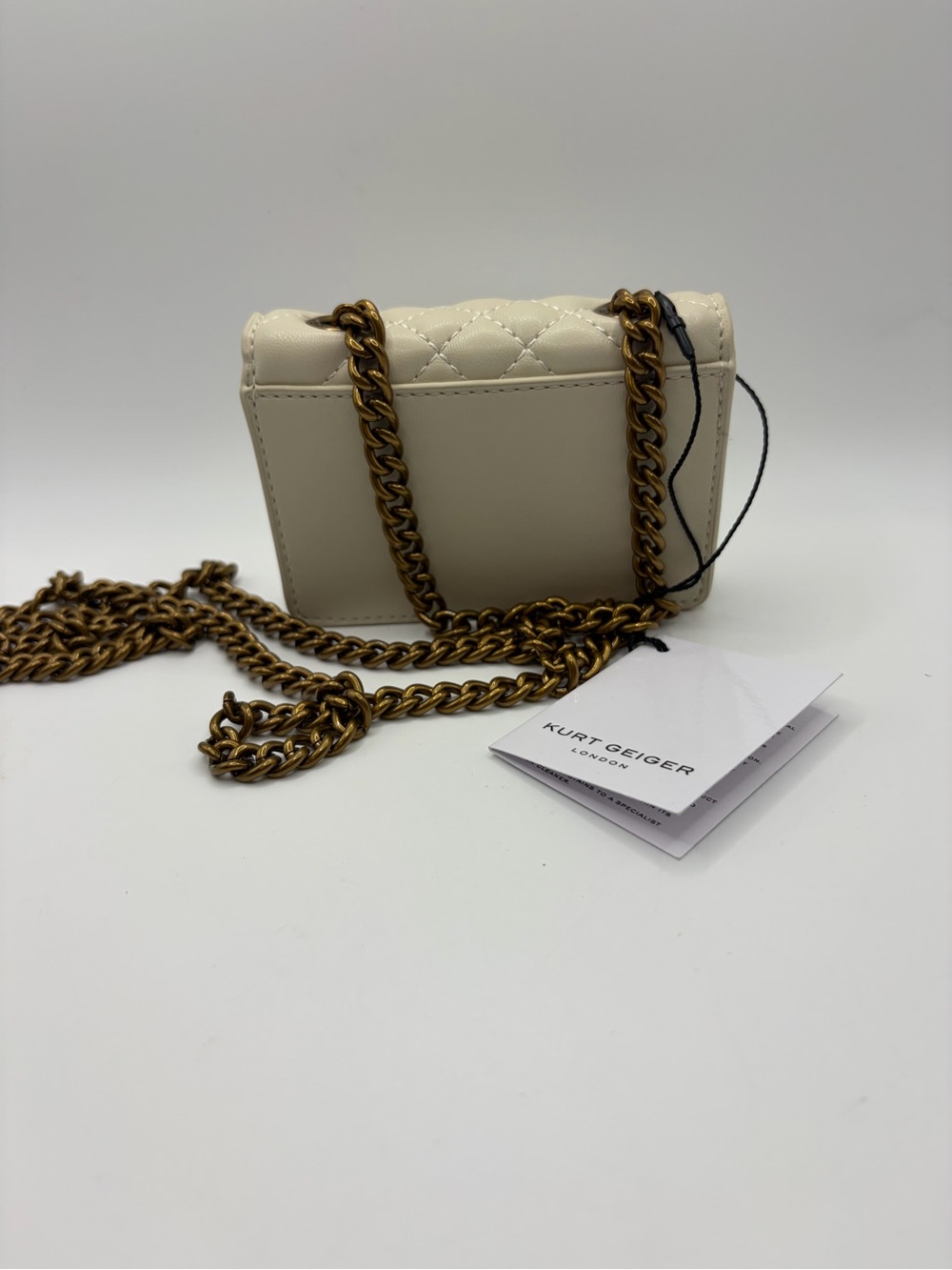 Kurt Geiger Cream Quilted Micro Crossbody with Gold Chain - Picture 2 of 2